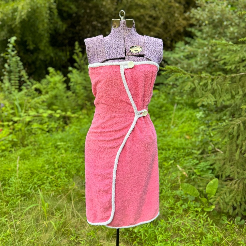 50s vintage Gertrude Davenport Wraparong terry cloth chenille wrap dress sarong